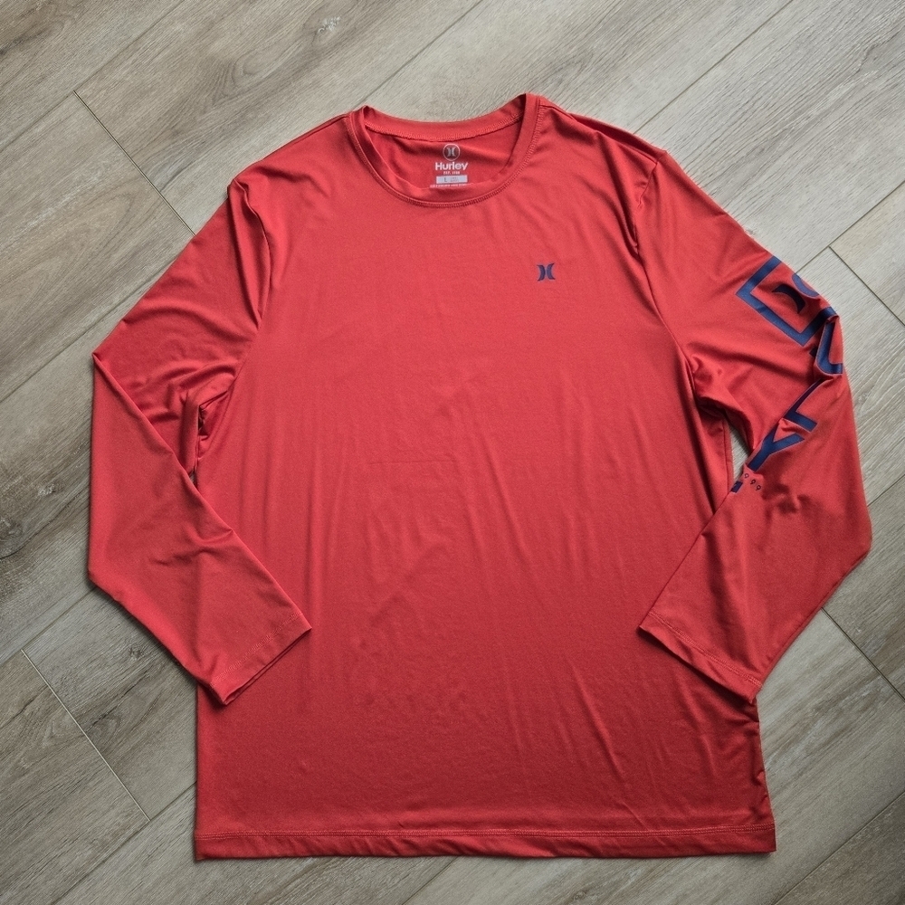 Men's Large Hurley Warm Orange Red Long Sleeve Athletic Shirt EUC